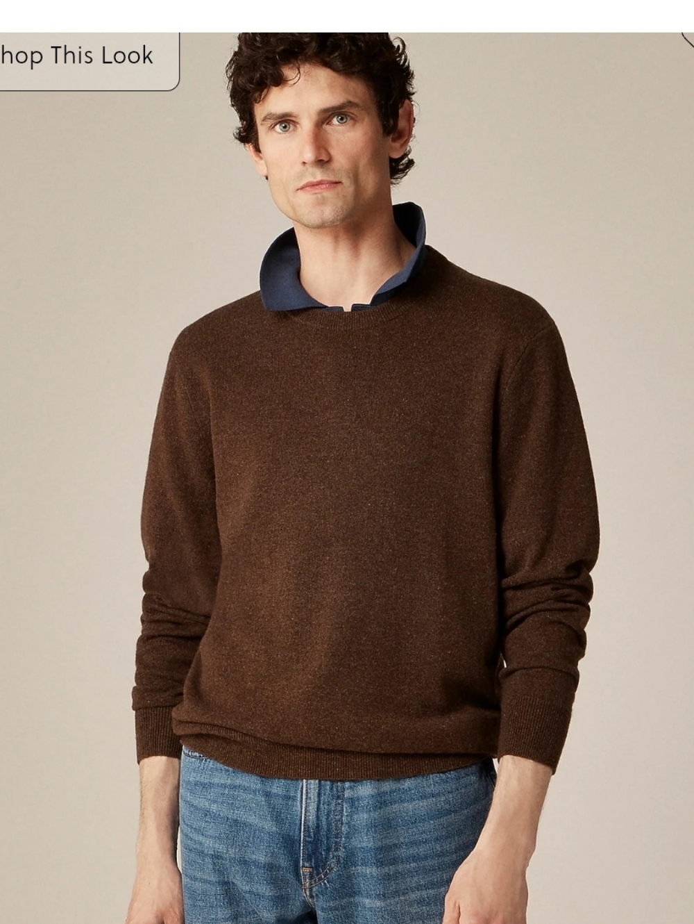 J. Crew Men's Cashmere Chestnut Brown Crewneck Sweater